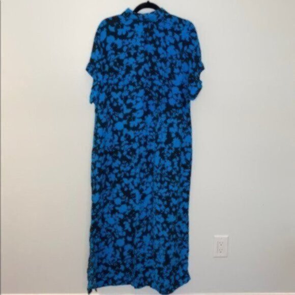 Addition Elle Women Blue/Black Maxi floral Printed Shirt Dress Plus Size 16 NWT - Picture 8 of 12